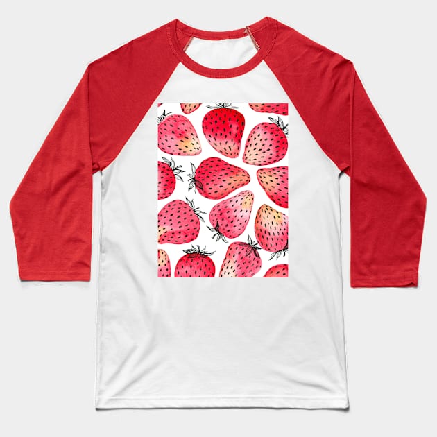 Strawberries watercolor and ink Baseball T-Shirt by katerinamk